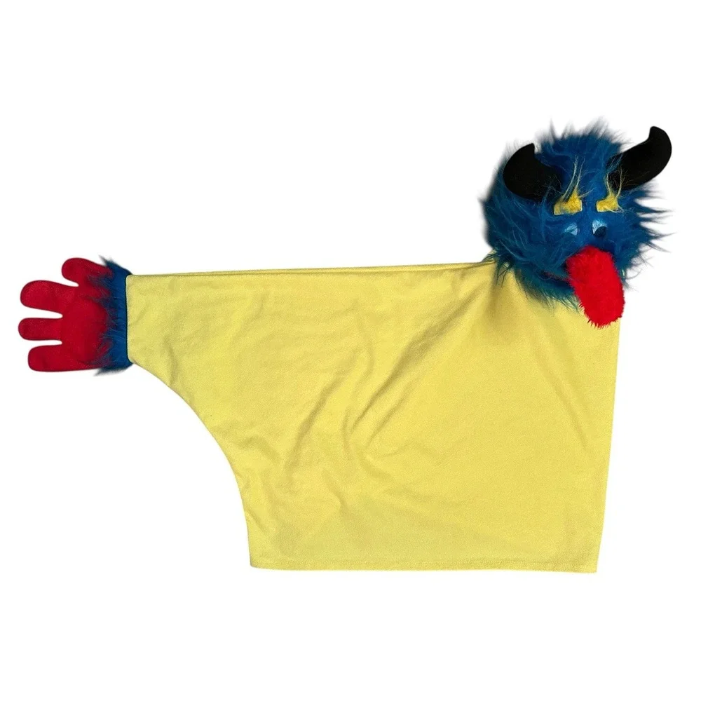 Unique Shaggy Furry Monster w‎ Horns Yellow Body Red Hand